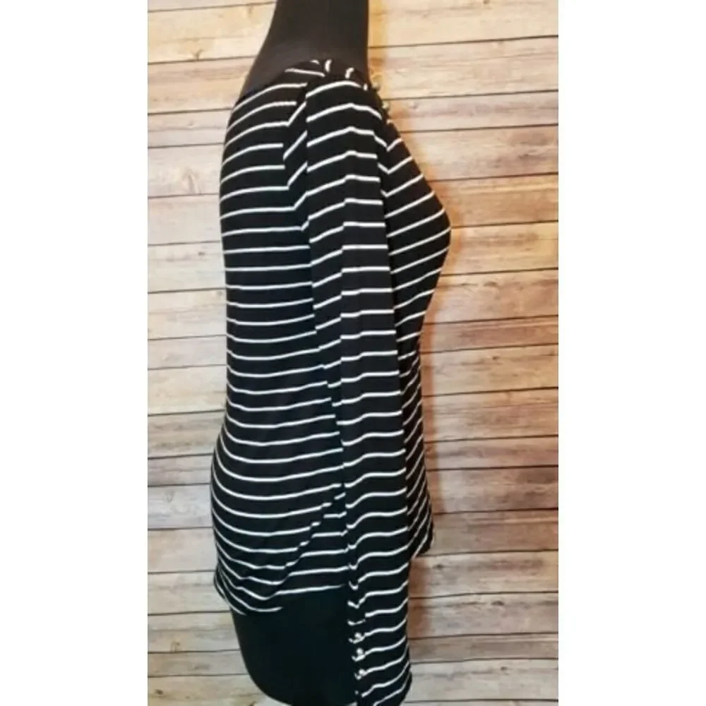 White house black market WHBM Long Sleeve Womens Black White Striped shirt XS
